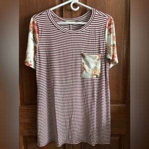 Striped and Floral Short Sleeve Top